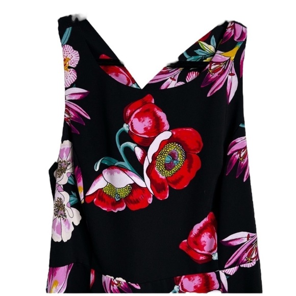 ANN TAYLOR FACTORY Floral Print Crossback Bow Dress Black w/ Colorful Florals 6 - Picture 4 of 10